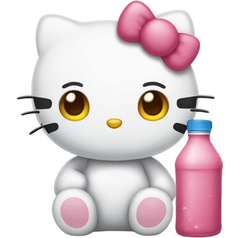 Hello kitty Crying sad tears depressed with a bottle hello kitty emoji