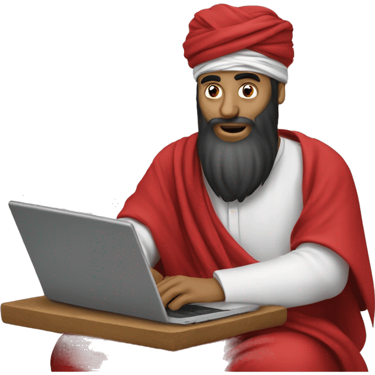 A caliph with turban and red clothes writing in a laptop emoji