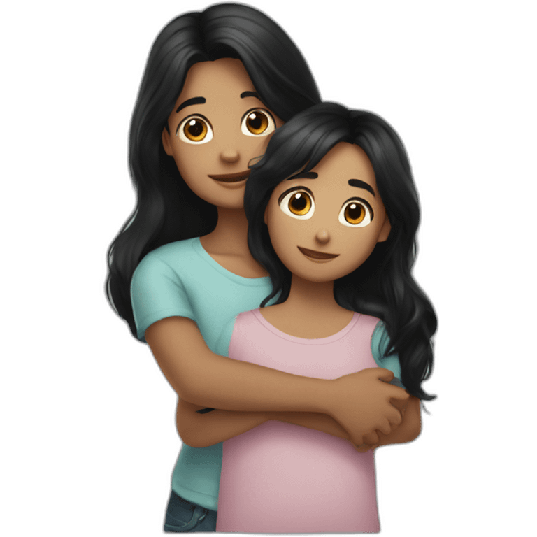 realistic hug of long black hair girl and young boy emoji