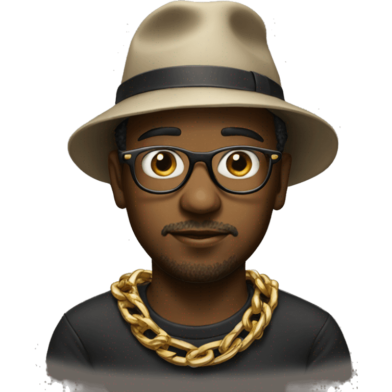 guy with glasses and hat on backwards with gold chain emoji