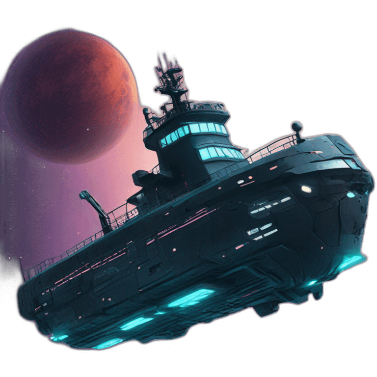 futuristic offshore tug in cyberpunk style flying through space emoji