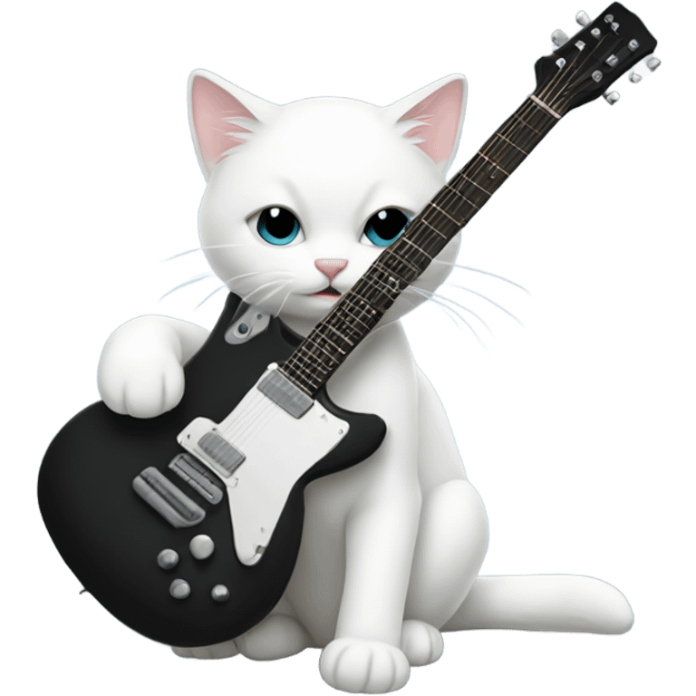 white cat playing a black rock guitar emoji