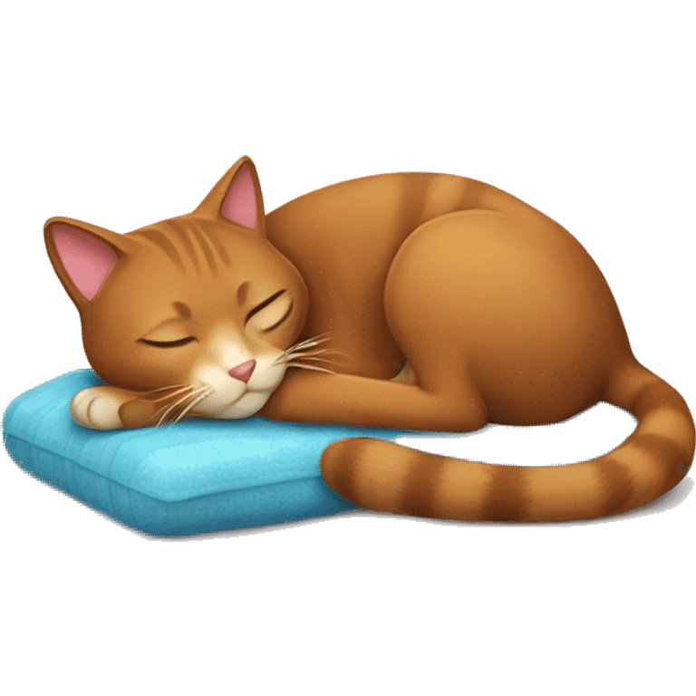 brown cat sleeping with a toy emoji