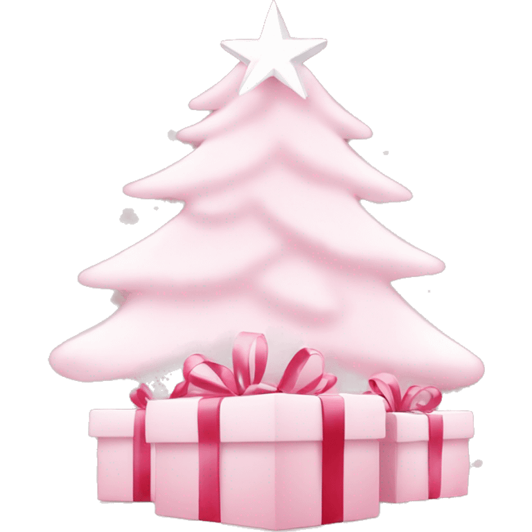 Light pink Christmas gifts under a white Christmas tree  emoji