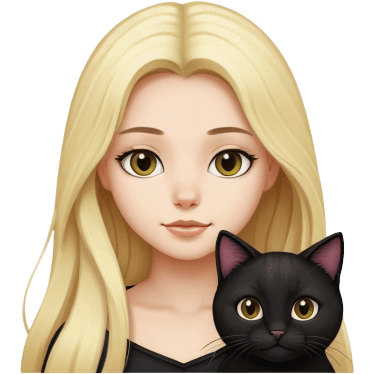 A blond girl with a black long-hair cat emoji