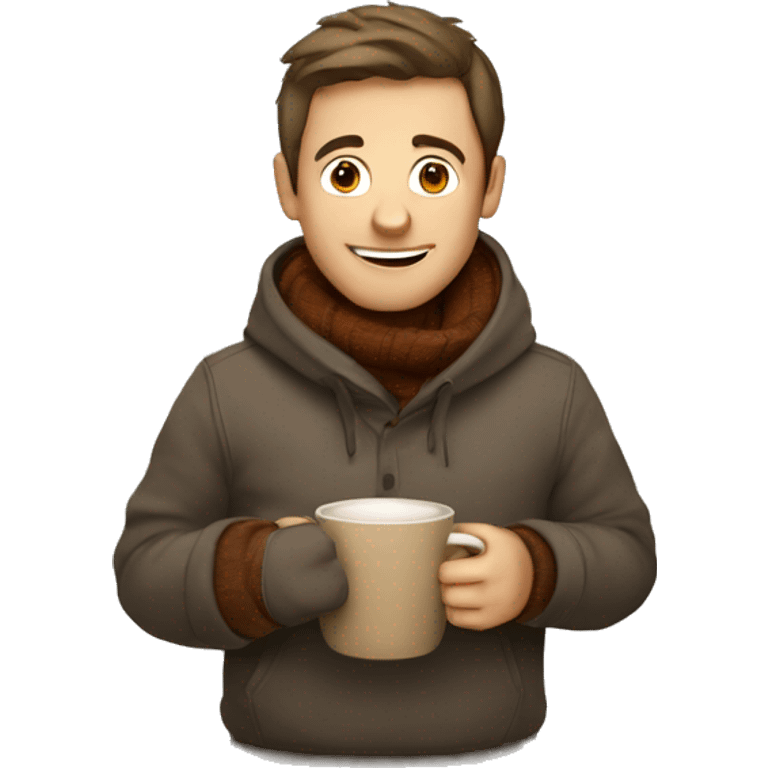 guy in cozy clothes drinking a warm cup of coffee  emoji