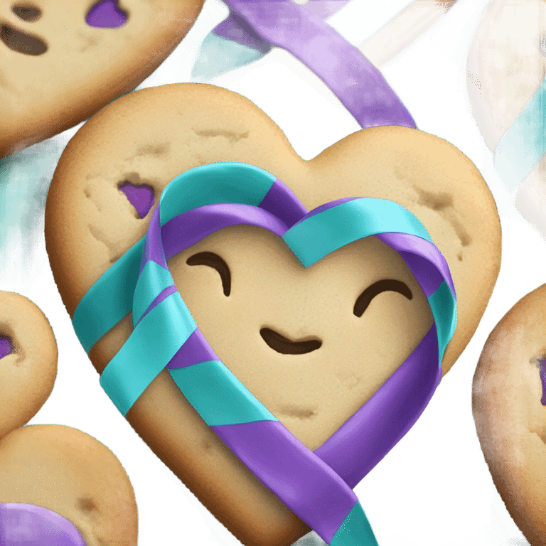 Cookie heart with purple teal awareness ribbon emoji