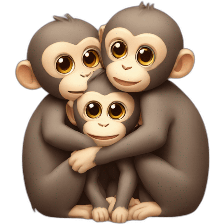 three cute monkeys hugging emoji