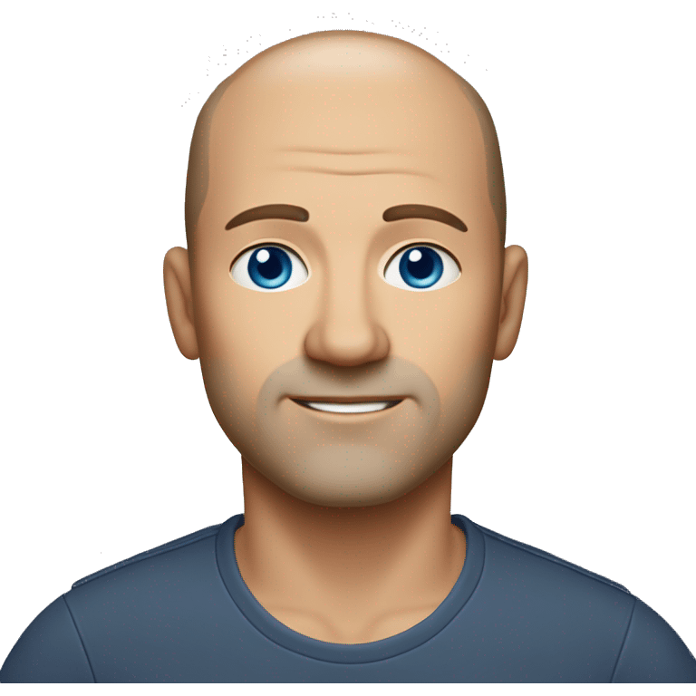 45-year-old man with a slightly round face, very short, almost shaved hair with a small central crest. He has blue eyes, subtle stubble. Only his head emoji