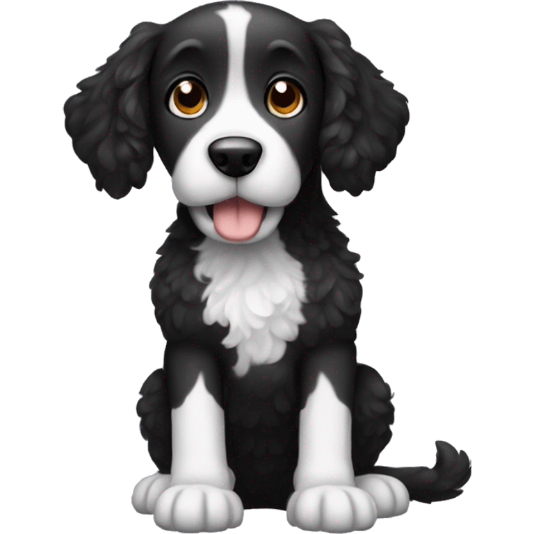 Black doodle dog with white belly and white paws  emoji