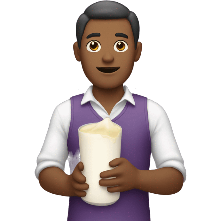 Tan man holding a milk covered eggplant emoji