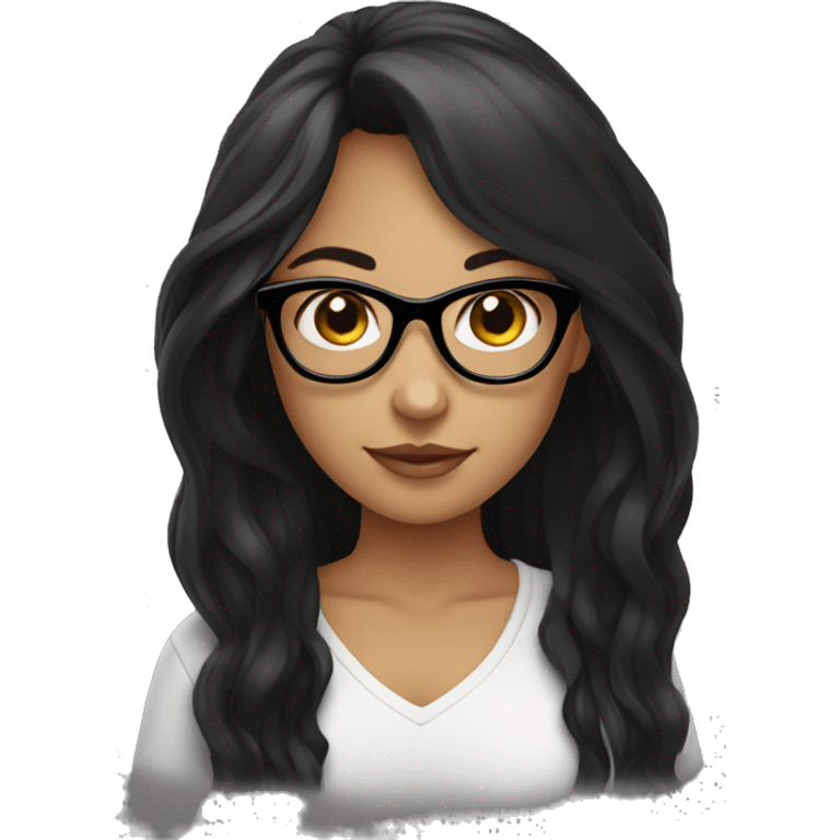 Graphic designer girl with black long hair in black glasses emoji