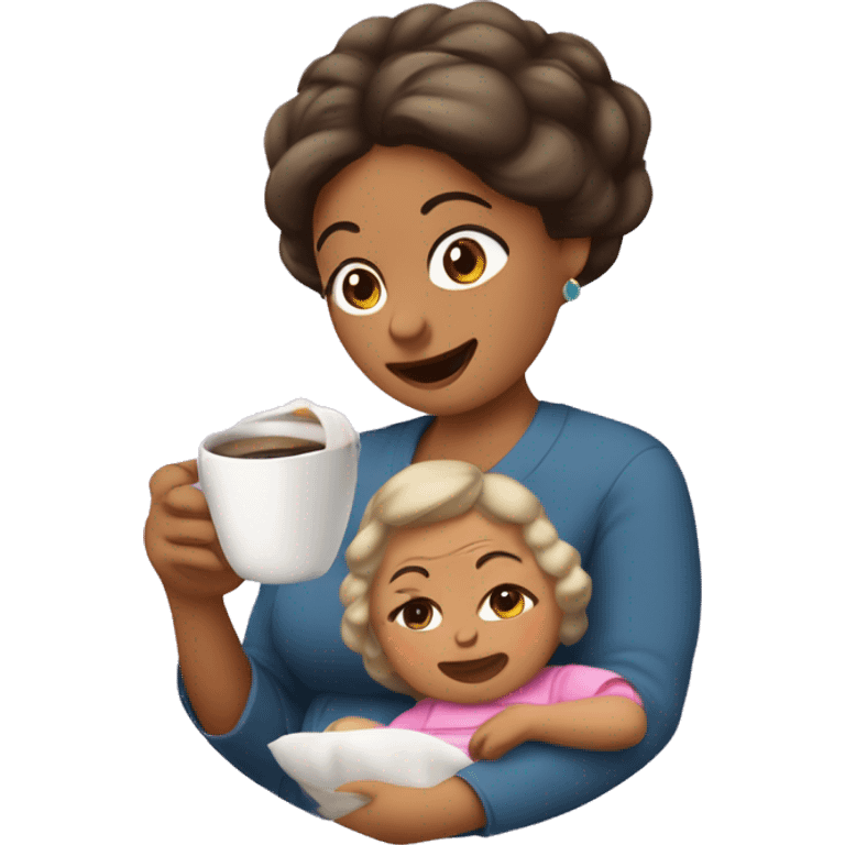 Mamá güera, cargando a su bebé niña güera con cabello café  emoji