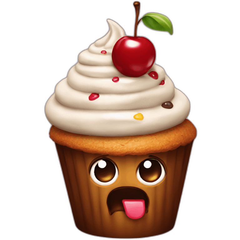 Poop cupcake with cherry on top emoji