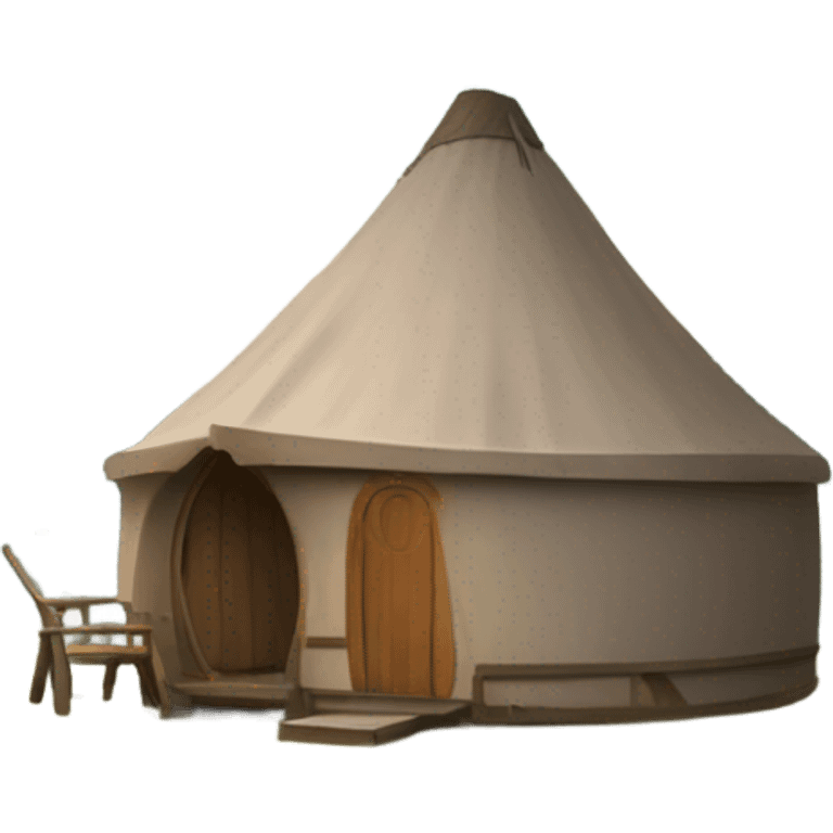 Cabin by a pond with a yurt emoji