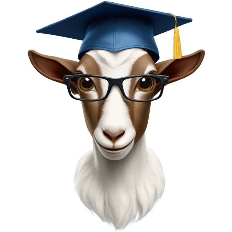 a goat wearing glasses and graduation hat emoji