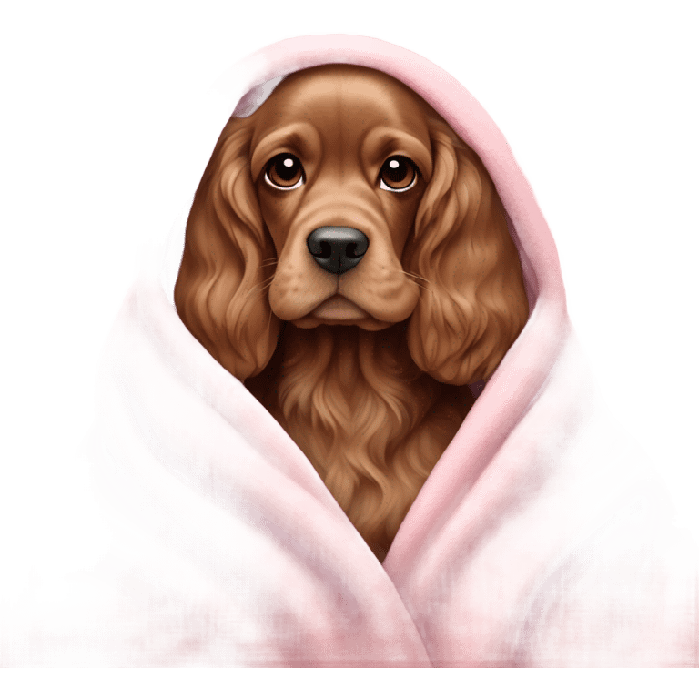 english Cocker spaniel in a pink blanket emoji