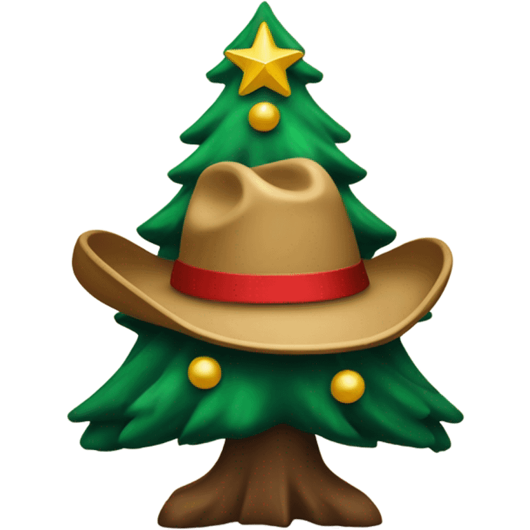 Christmas tree with a cowboy hat topper emoji