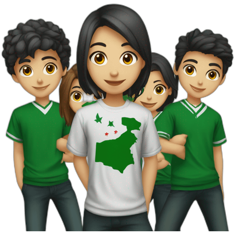 Algerian student club of 7 members (3 boys and 4 girls) with dark green shirt emoji