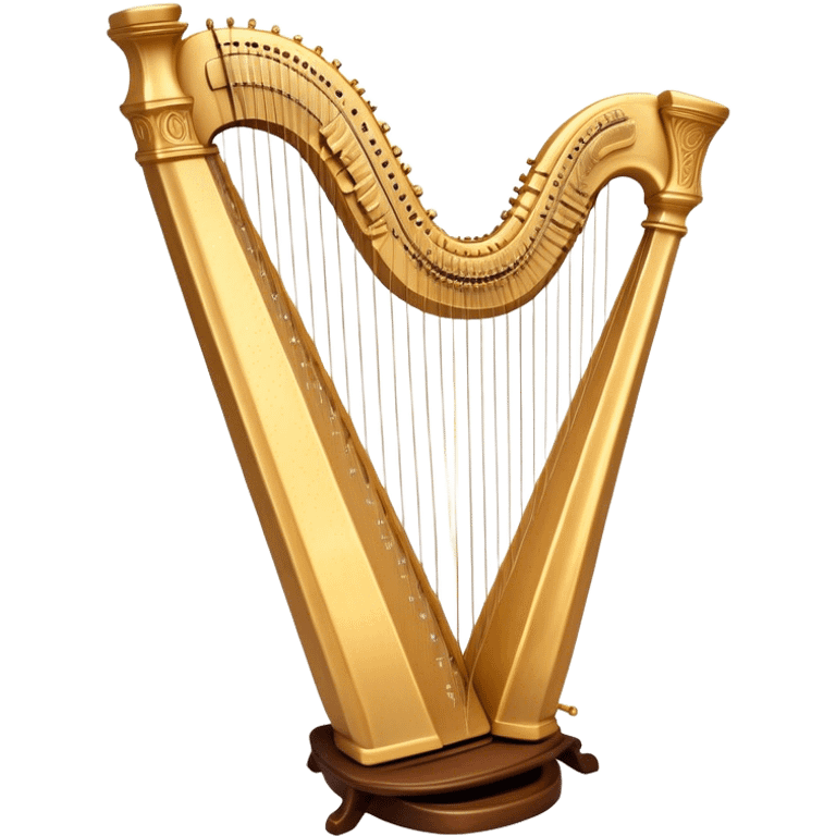 Cinematic Realistic Harp, a grand golden harp with intricately carved details, delicate strings shimmering under soft candlelight, rich wood tones adding warmth, a musician’s gentle fingers plucking a note, glowing with an ethereal and majestic aura. emoji