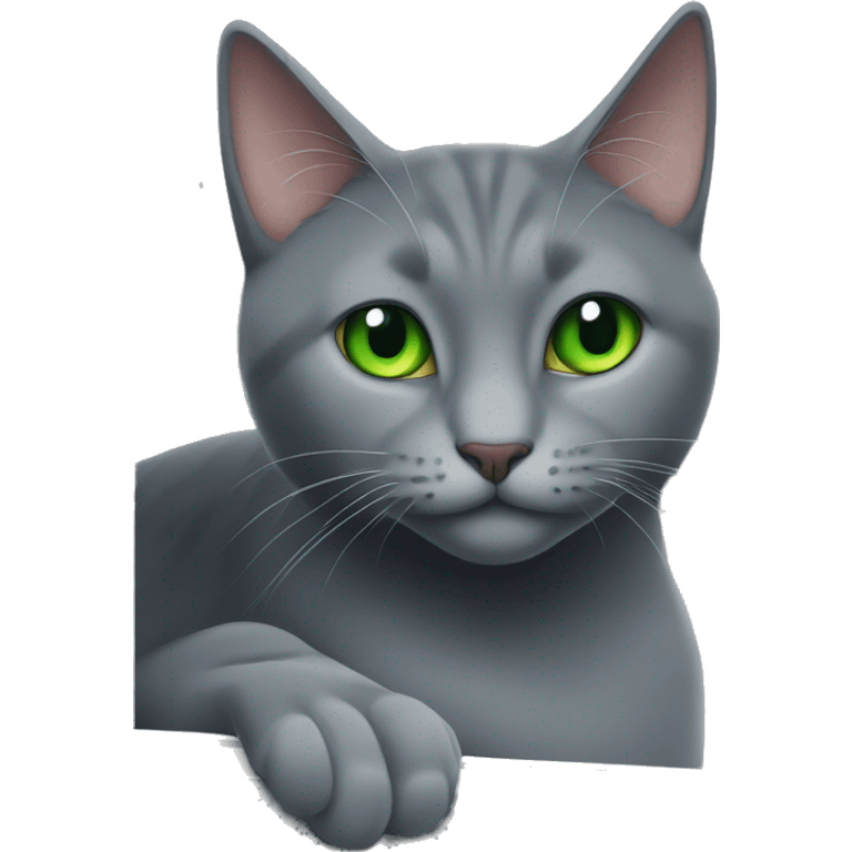 green eyed solid gray cat on a window sill emoji