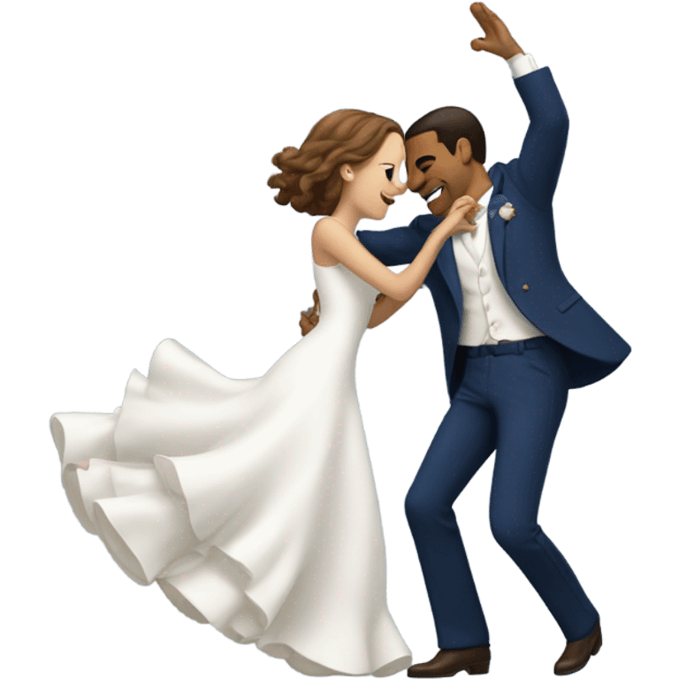 Puerto rican beard short brown hair with blue hat and navy blue suit first dance with blond long hair girl with white  wedding dress  emoji