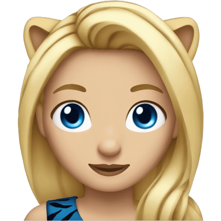 blonde woman blue eyes with a tiger on her shoulder emoji