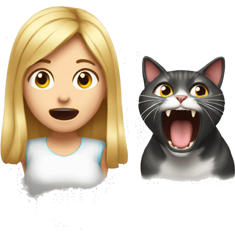 Girl shouting at her cat emoji