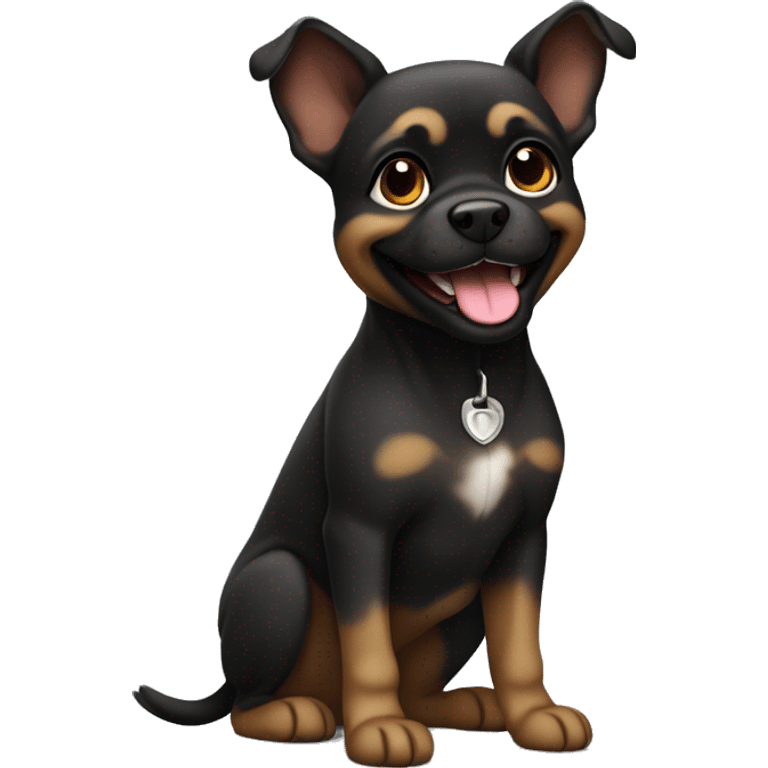 petit brabancon breed dog, black with brown parts, sitting onthe ground and smiling emoji