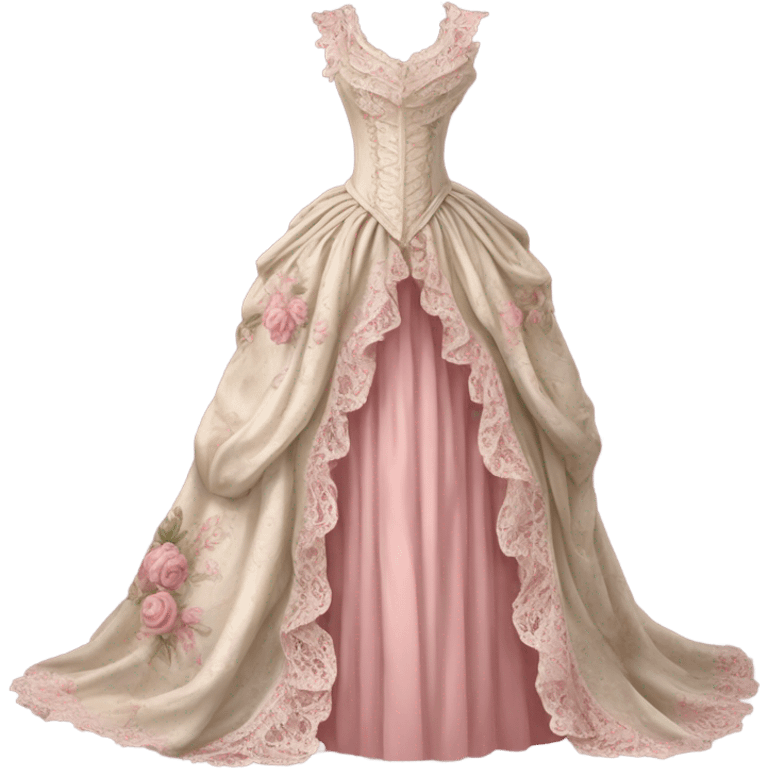 Realistic, detailed rococo dress, beige and pink emoji