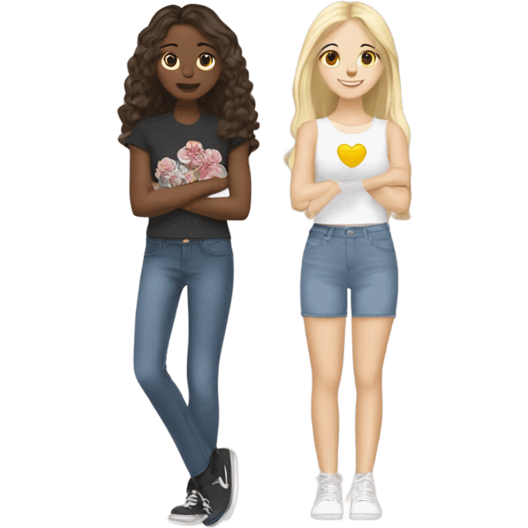 A blonde girl and a brunette girl Being best friends ￼￼ emoji