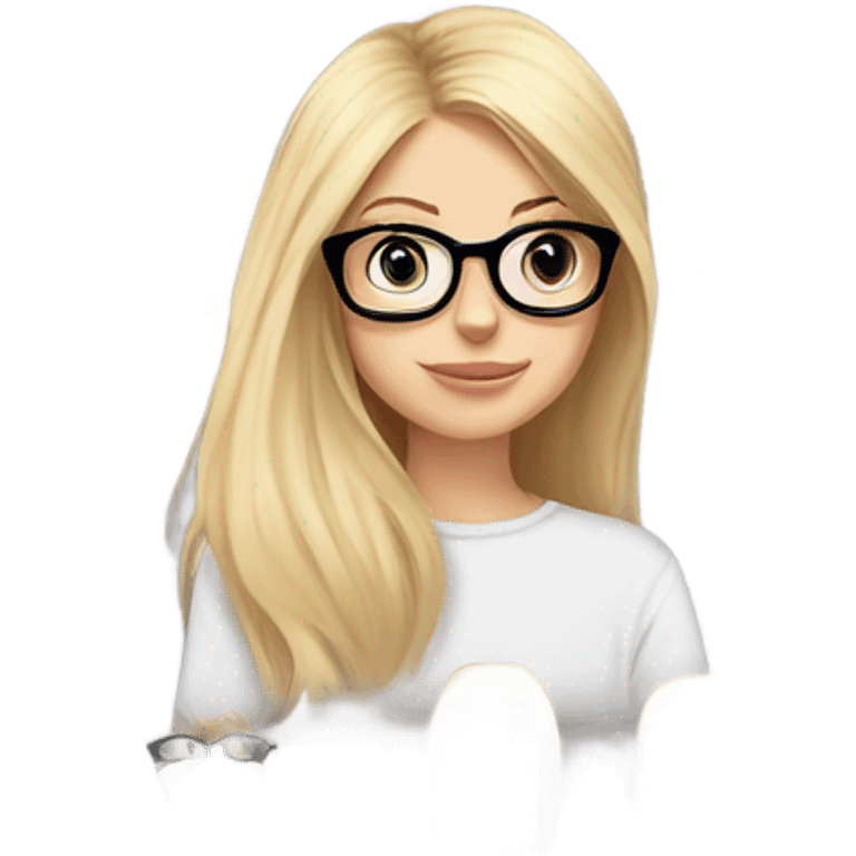 White girl, blonde hair, wearing glasses kisses Yorkshire terrier  emoji