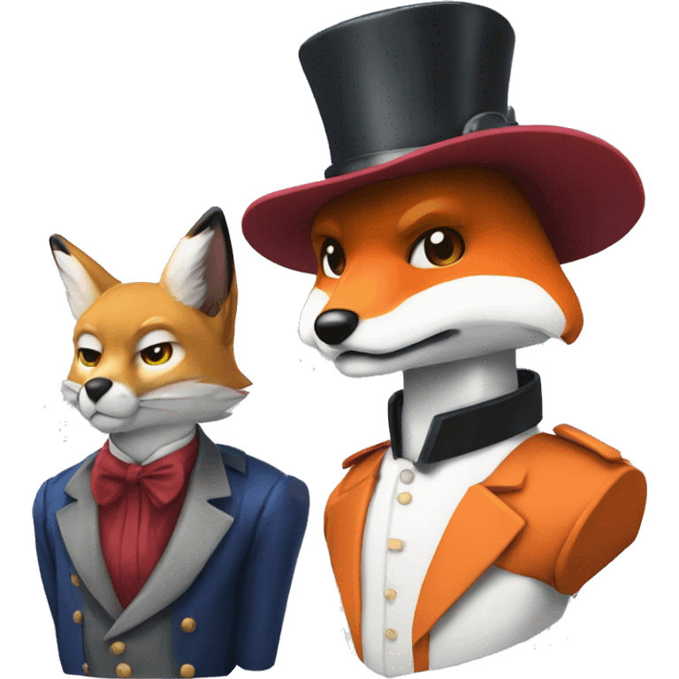 A Gundam and a fox with top hats  emoji