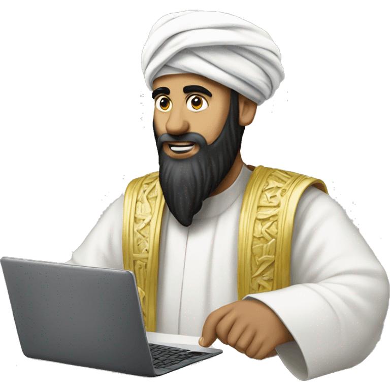 A caliph with turban writing in a laptop emoji