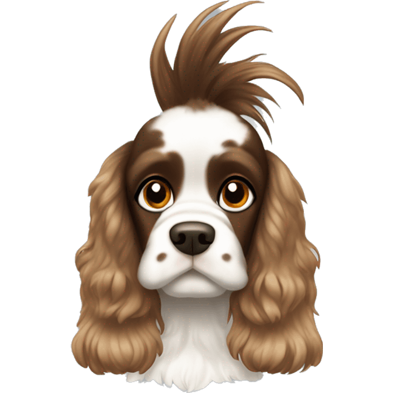 Mohawk Cocker spaniel with brown and white spots and a Mohawk  emoji