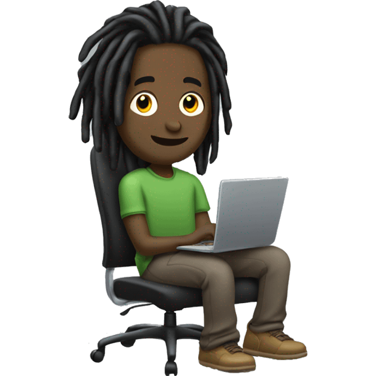 Black guy with dreads  sitting down on chair facing right-handside playing on computer  emoji