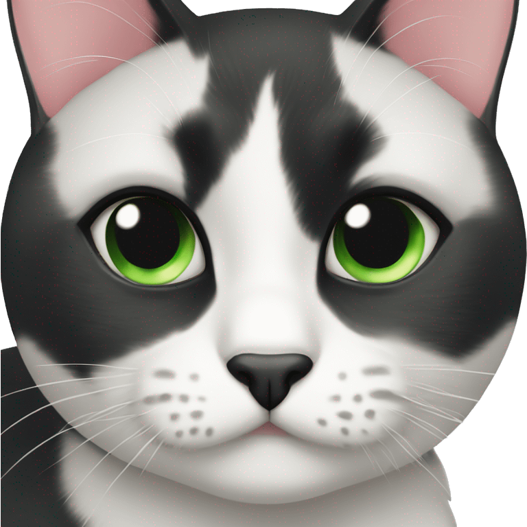 Tuxedo cat with black spot on chin and green eyes emoji