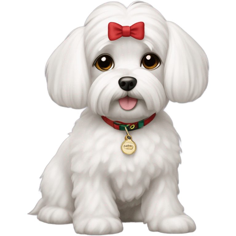 maltese dog with a name tag saying "gucci" emoji