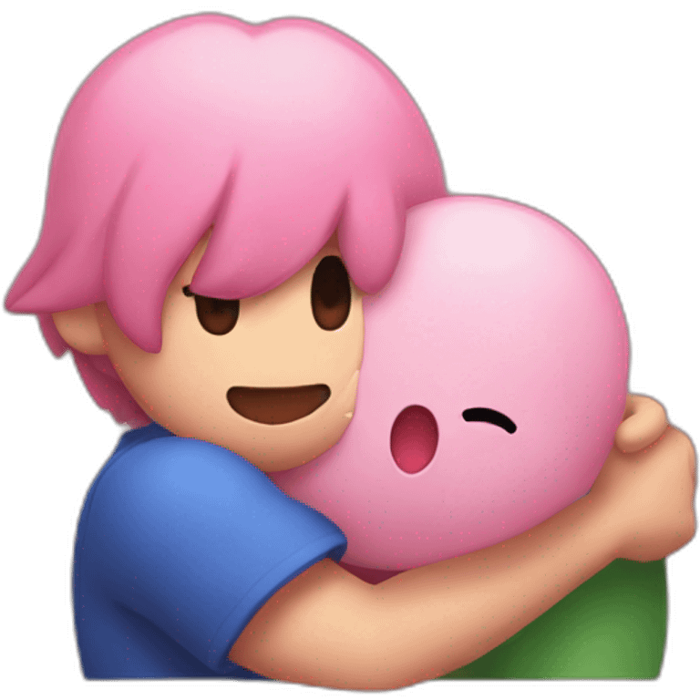 Kirby hugging Link emoji