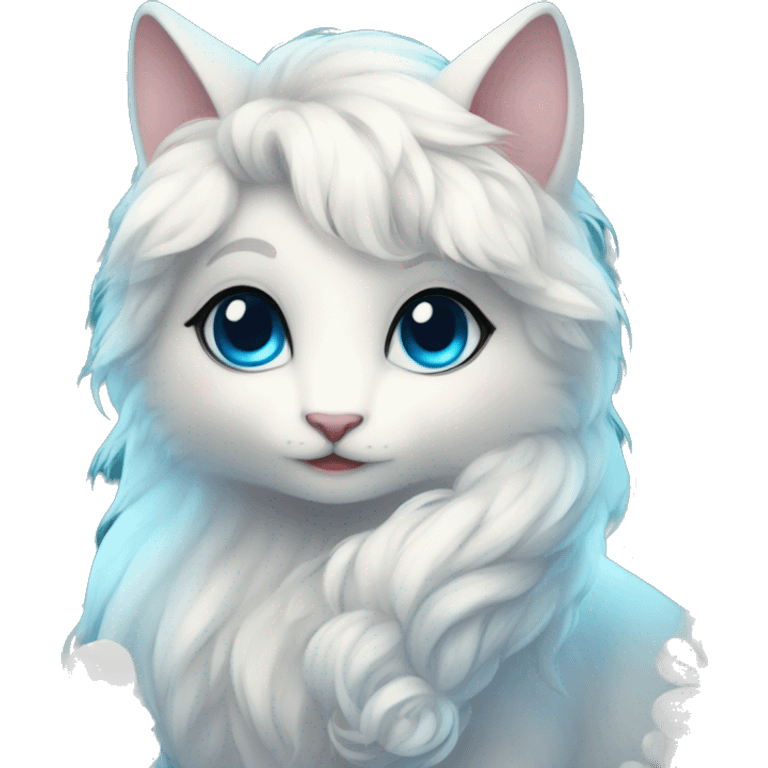 Cute gorgeous ethereal white fantasy animal with blue eyes sona with flowers and butterflies emoji