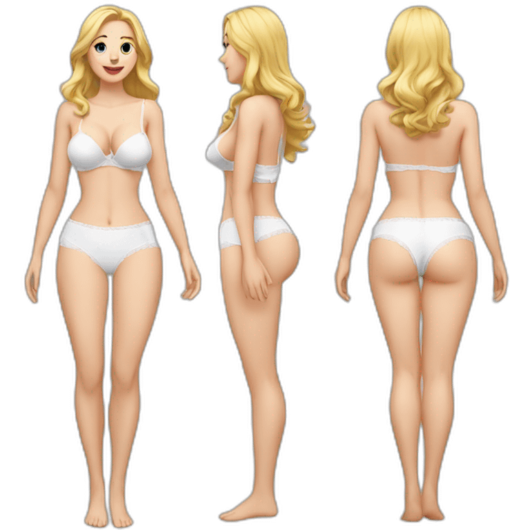 Full body Caucasian curvy beauty white knickers back and front views emoji