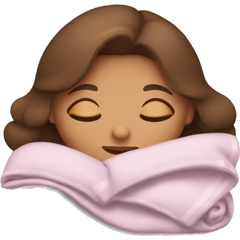 A cute girl sleeping with brown hair and tan skin sleeping with a blanket emoji