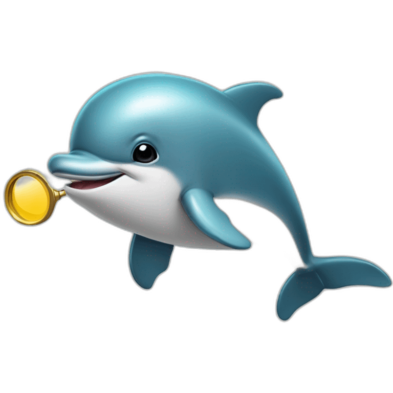 A playful dolphin with a detective's visor, flipping a magnifying glass with its snout. emoji