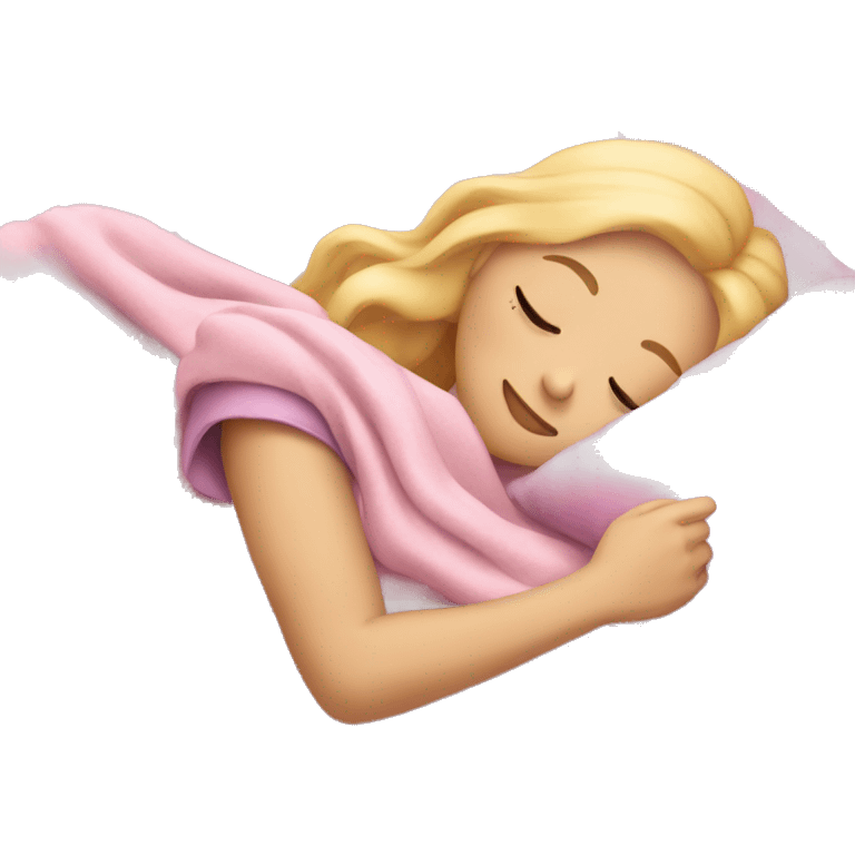 blonde girl sleeping on side with pink blanket emoji