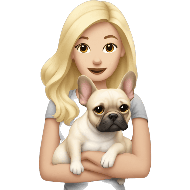 Blonde woman holding blonde French bulldog  emoji