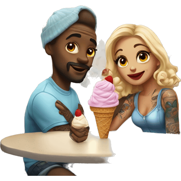 ice cream parlor date for beautiful tattooed couple emoji