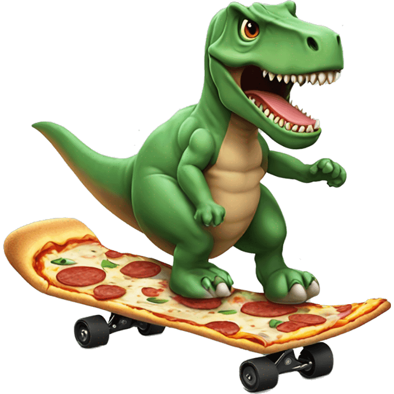 tre rex eating a pizza while skateboarding emoji