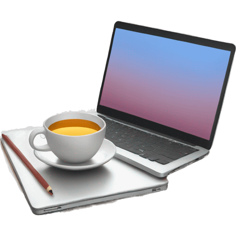 Laptop with a cup of tea beside emoji