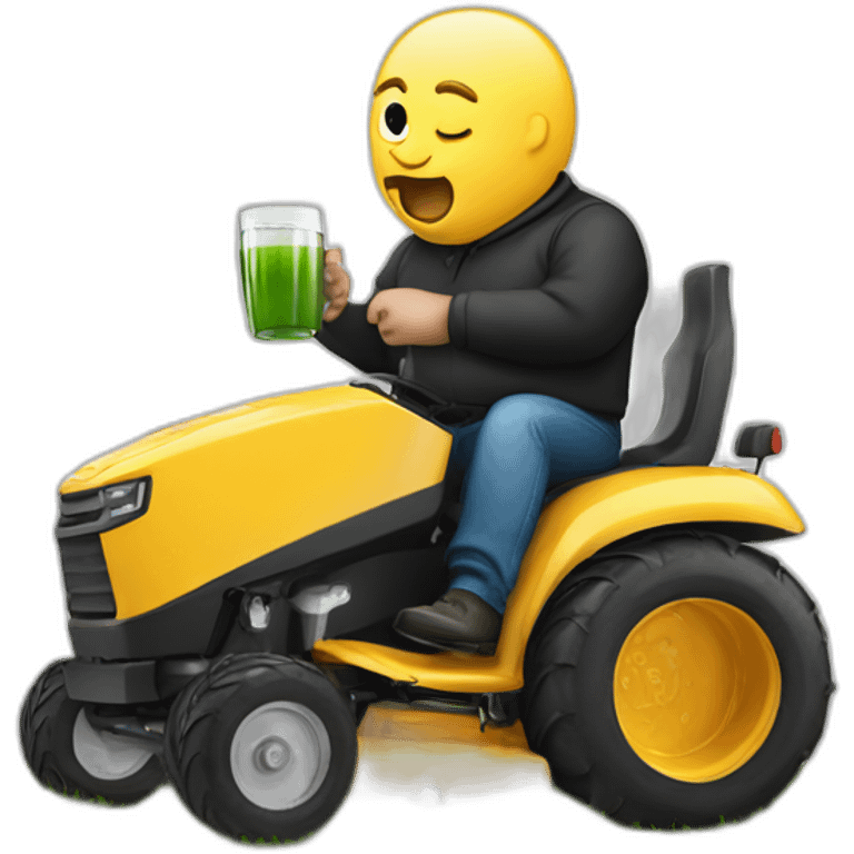 fatman-drinking-cider on ride on lawn mower emoji