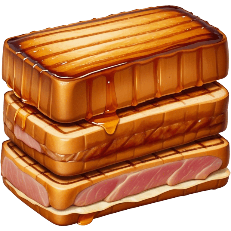 Cinematic tender pork belly, slow-roasted to perfection, crispy caramelized edges, glistening with juices, sliced into thick, rich layers, warm golden tones, luxurious and indulgent. emoji